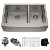 Kraus Standard PRO Apron Front Farmhouse Stainless Steel Double Bowl Kitchen Sink, 33x21x10-in