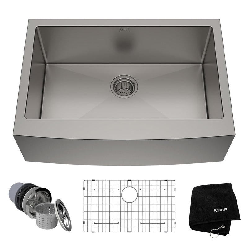 Kraus Standard PRO Apron Front Farmhouse Stainless Steel Single Bowl Kitchen Sink, 30x21x10-in C3