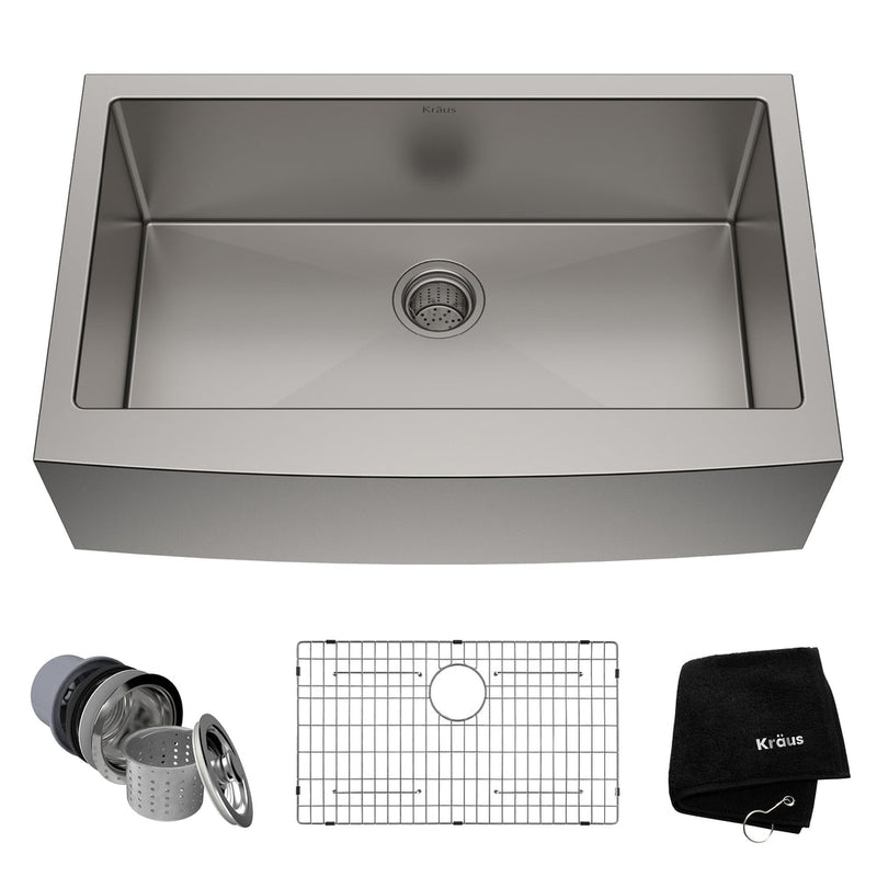 Kraus Standard PRO Apron Front Farmhouse Stainless Steel Single Bowl Kitchen Sink, 33x21x10-in C6