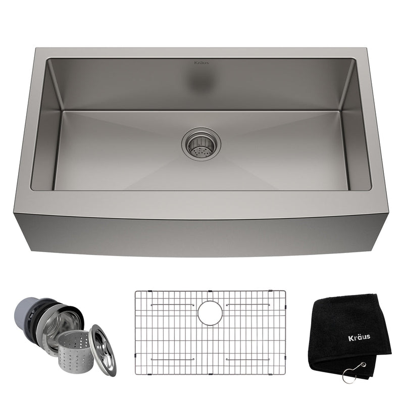 Kraus Standard PRO Apron Front Farmhouse Stainless Steel Single Bowl Kitchen Sink, 36x21x10-in Z6