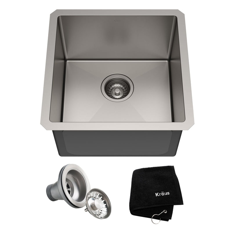 Kraus Standard PRO Undermount Stainless Steel Single Bowl Bar Sink, 17x17x11-in R4