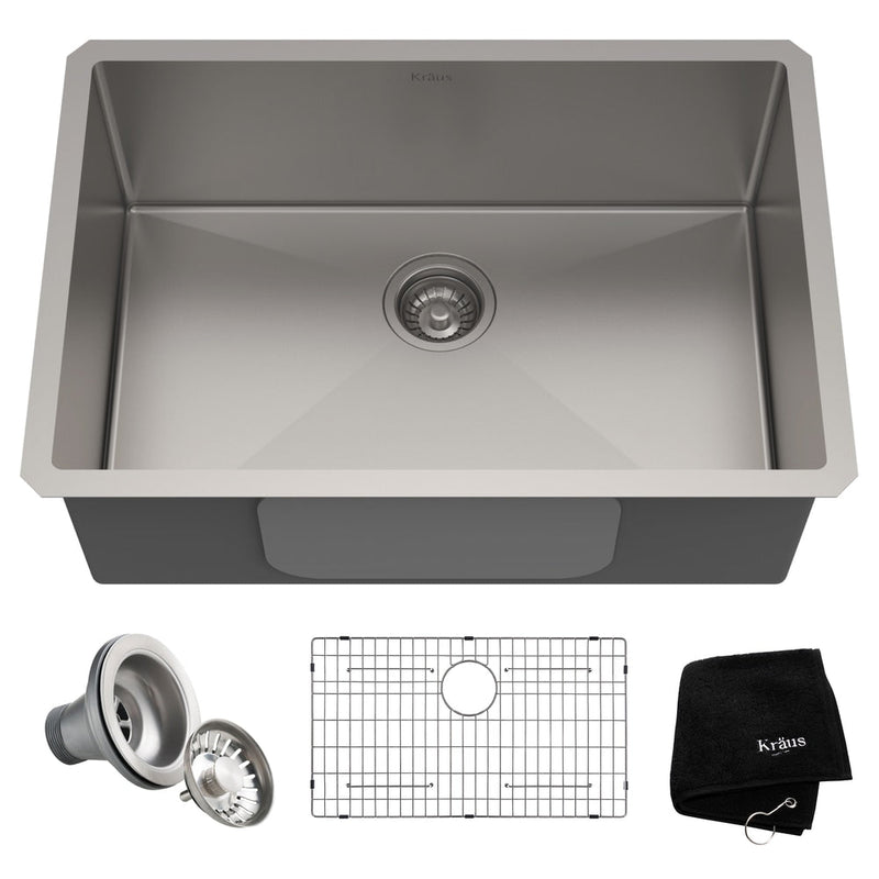 Kraus Standard PRO Undermount Stainless Steel Single Bowl Kitchen Sink, 28x19x10-in S8