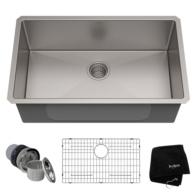 Kraus Standard PRO Undermount Stainless Steel Single Bowl Kitchen Sink, 30x18x10-in G4