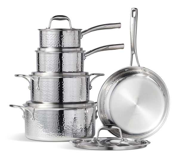 Lagostina 3-Ply Hammered Stainless Steel Cookware Set, 10-pc Q0