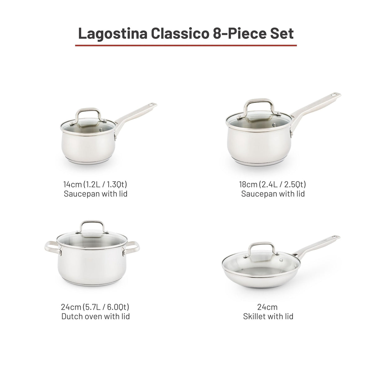 Lagostina Classico Stainless Steel Cookware Set, 8-pc