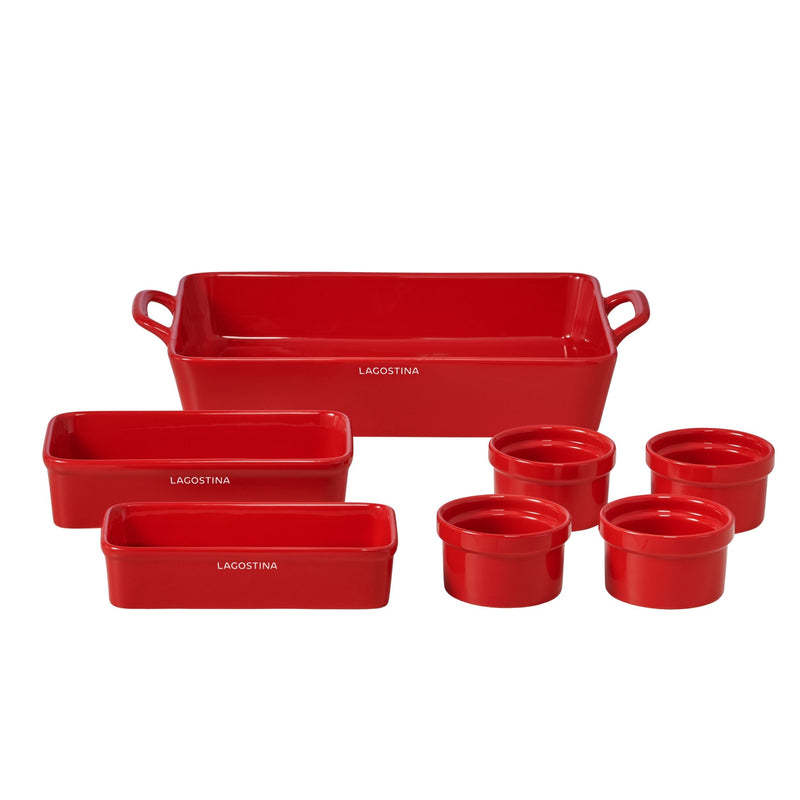 Lagostina Stackable Red Ceramic Bakeware Set with Handles, 7-pc F8