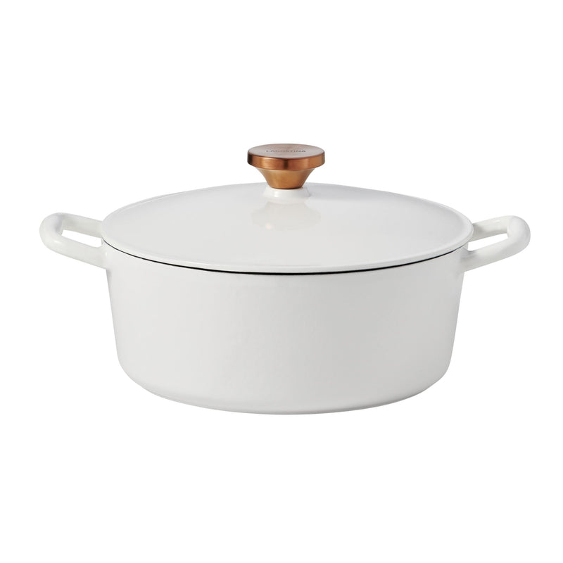 Lagostina Tuscan Collection Round Casserole Dish, Enamelled Cast Iron, White, 7-qt C6