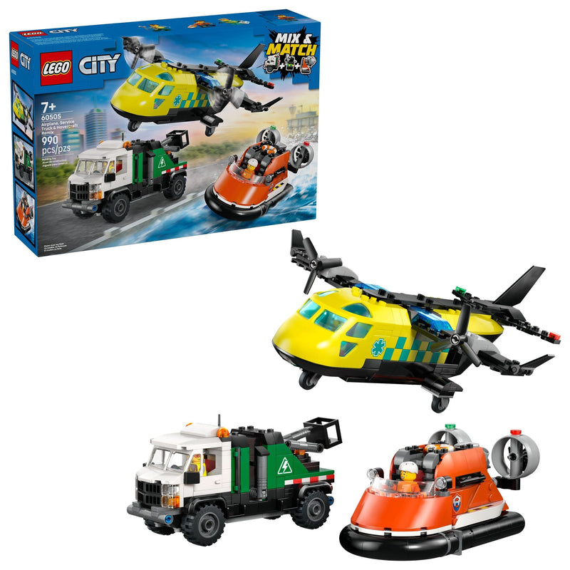 LEGO City Airplane Service, Truck & Hovercraft Remix Building Set - 60505, 990-pcs, Ages 7+ I6