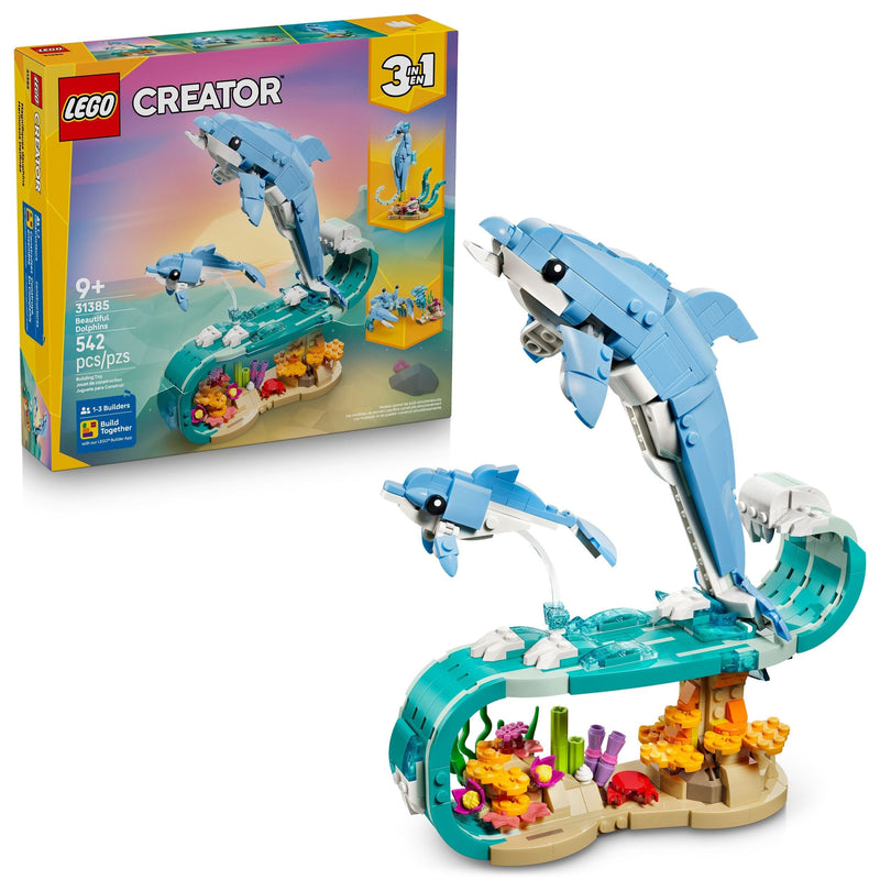 LEGO Creator 3-in-1 Sea Animals: Beautiful Dolphins Toy Building Set - 31385, 542-pcs, Ages 9+ X7