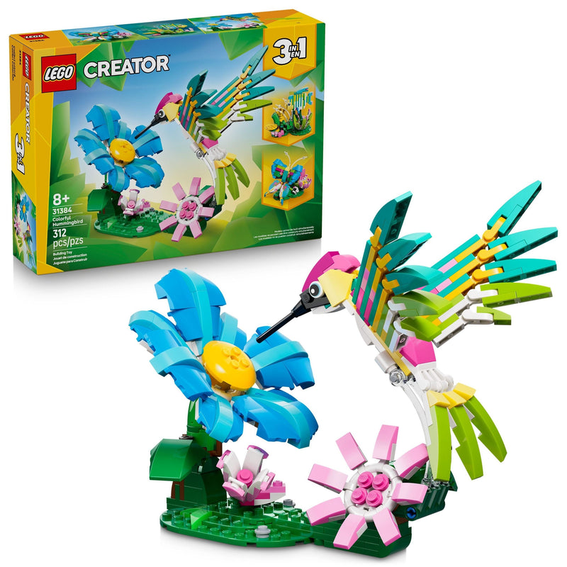 LEGO Creator 3-in-1 Wild Animals: Colourful Hummingbird Toy Building Set - 31384, 312-pcs, Ages 8+ I4