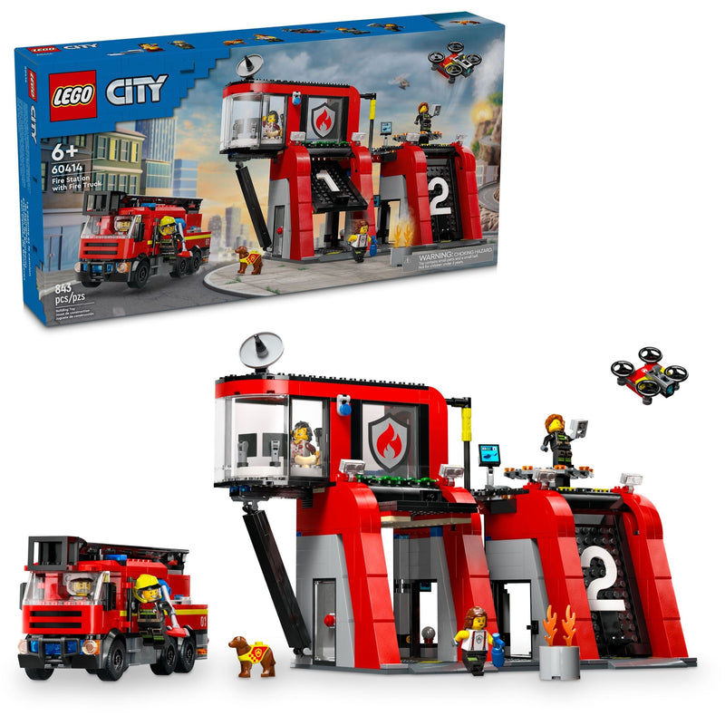 LEGO Fire Station with Fire Truck - 60414, 843-pcs, Ages 6+ V2