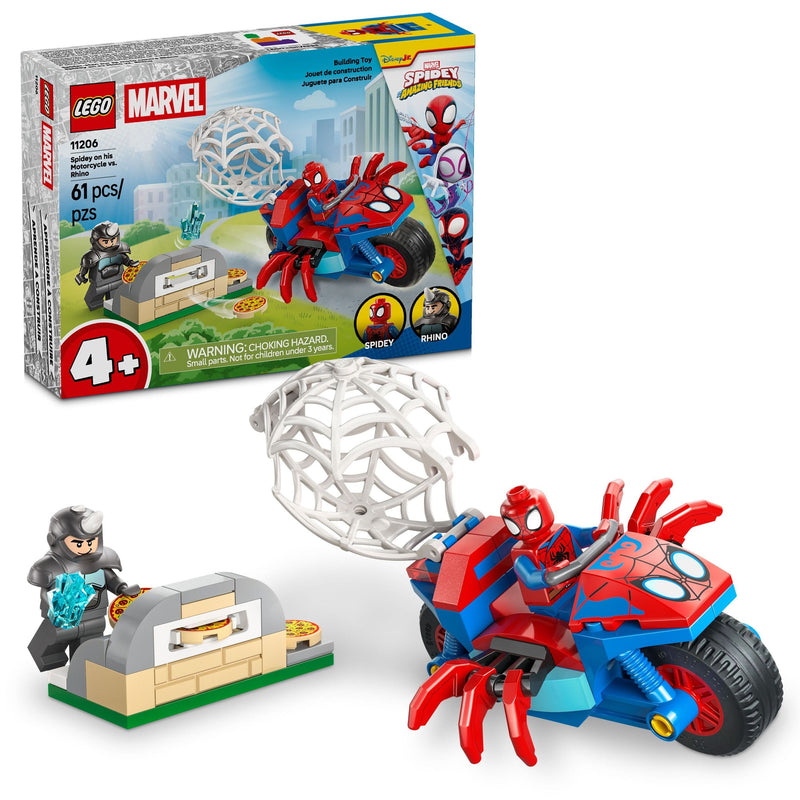 LEGO Marvel Spidey And His Amazing Friends Spidey on his Motorcycle vs. Rhino - 11206, 61-pcs, Ages 4+ Z6