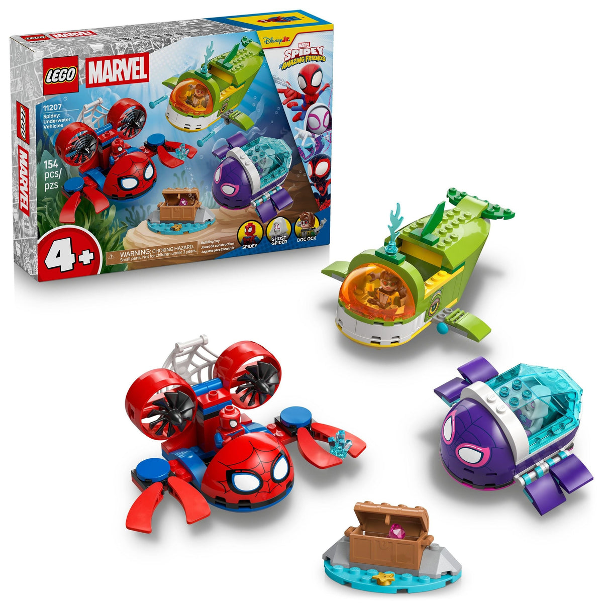 LEGO Marvel Spidey And His Amazing Friends Spidey: Underwater Vehicles - 11207, 154-pcs, Ages 4+