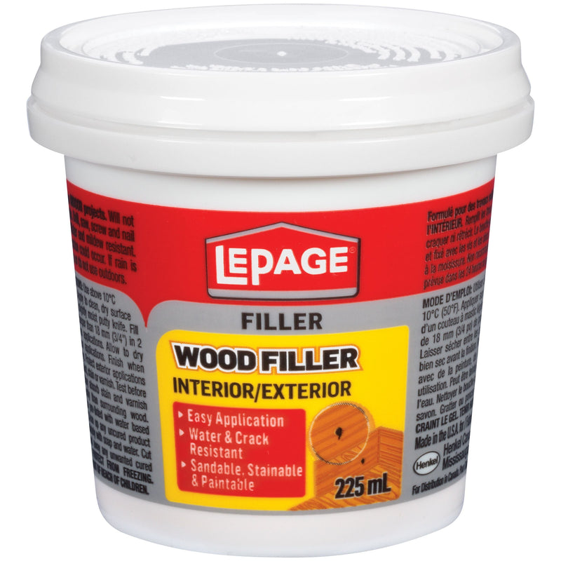 LePage Interior/Exterior Wood Filler, Repairs Cracks & Holes, Water-Resistant, Brown, 225-mL C2
