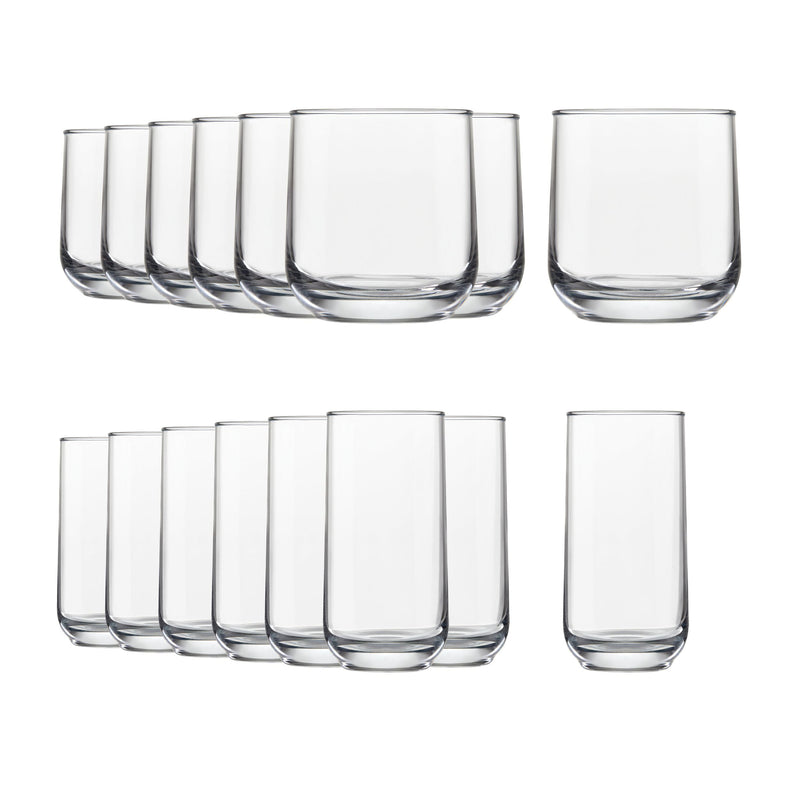 Libbey Ascent 16pc Tumbler Glassware Set, Dishwasher Safe, 8pc x 13.3-oz and 8pc x 16-oz Y1
