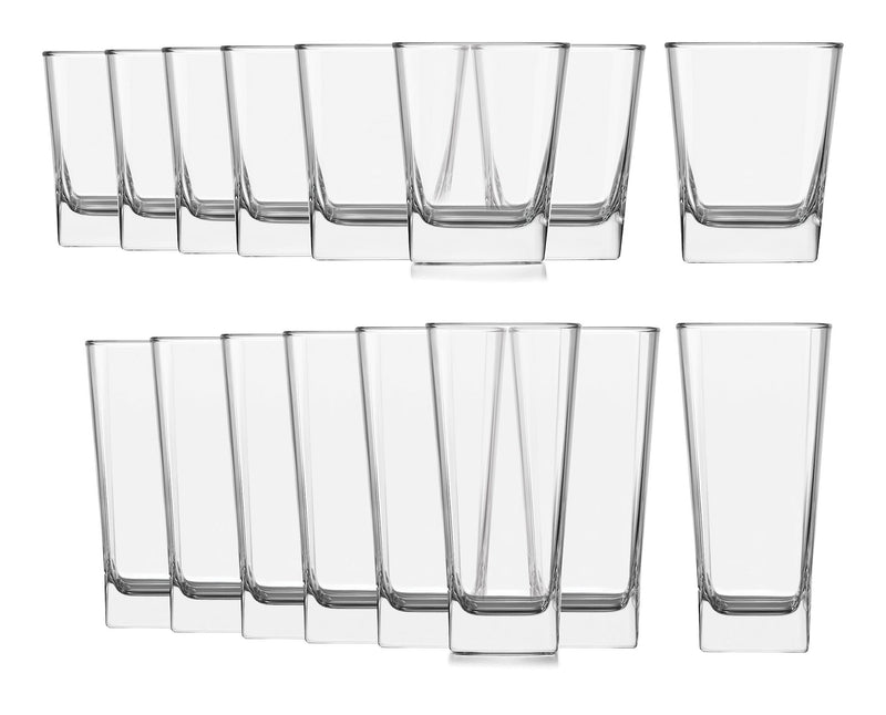 Libbey Bristol 16pc Glassware Set, Dishwasher Safe, 8pc x 12.2-oz and 8pc x 14.4-oz E8