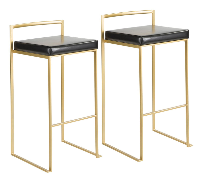 LumiSource Fuji Stackable PU Leather Counter/Bar Stools (2-Piece Set), Gold/Black B7