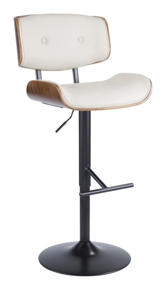 LumiSource Lombardi PU Leather Swivel Counter/Bar Stool Adjustable Height, Walnut/Cream O9