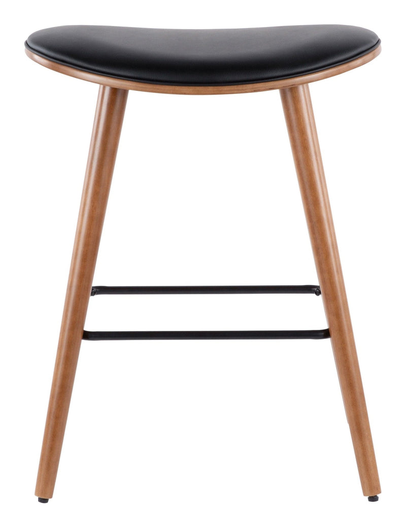 LumiSource Saddle Wood & PU Leather Seat Counter/Bar Stools (2-Piece Set), Walnut/Black K1
