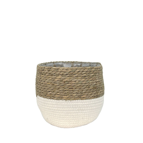 Lynne Weave Cotton Jute Round Basket Planter with Leaf-Proof Plastic Lining, 6-in E8