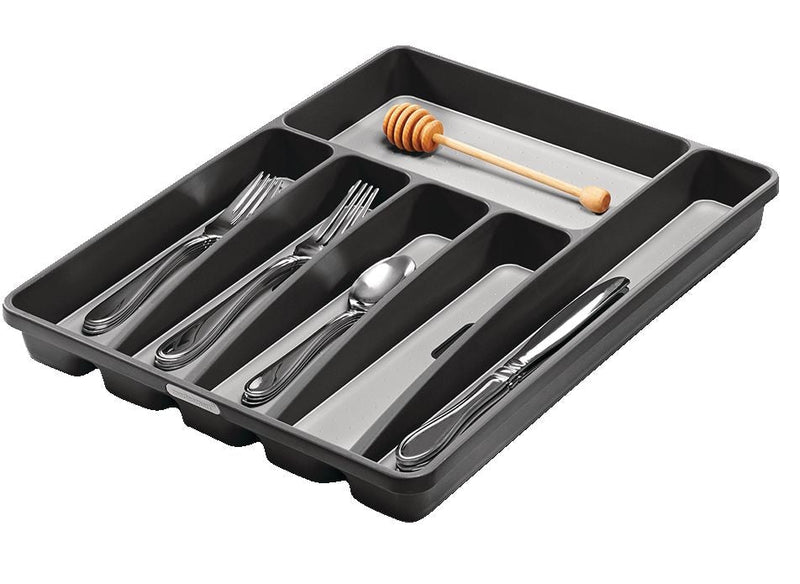 Madesmart Large 6-Compartment Cutlery & Kitchen Utensil Drawer Organizer Tray/Holder, Grey P7