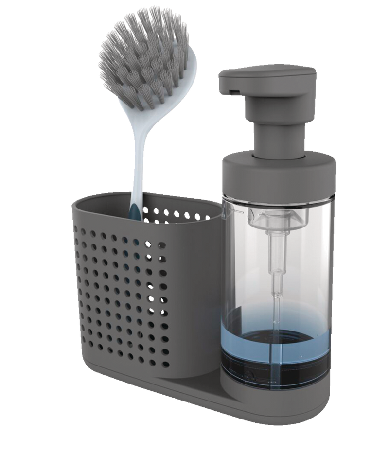 Madesmart Non-Slip Foaming Hand/Dish Soap Pump Dispenser & Sink Caddy Organizer, Grey I1