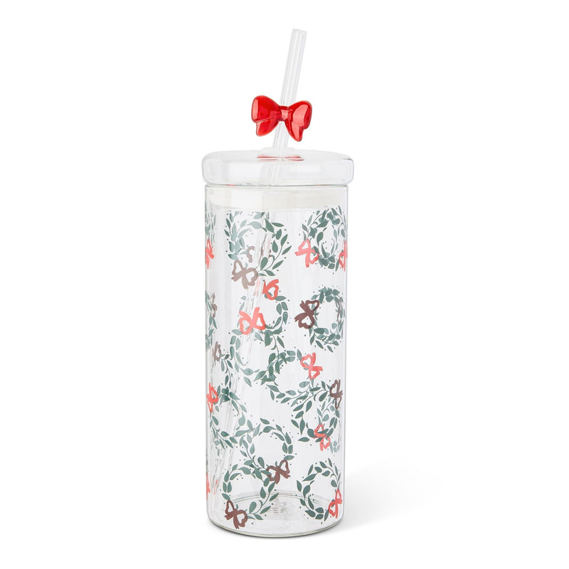 Manna 22-oz Printed Glass Tumbler with Bow Charm Straw W3