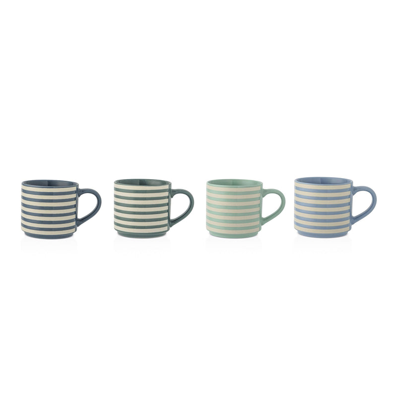 Manna Blue Strip Stackable Mugs, Assorted Colours, 4-pk K4