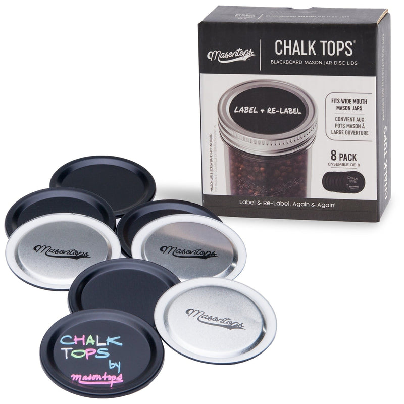 Masontops Chalk Tops Wide Mouth Storage Lids (Non-Sealing) for Mason Jars, 8-pk R9
