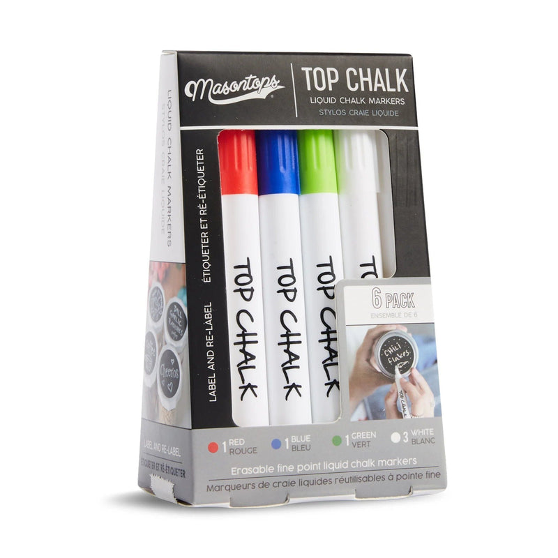Masontops Top Chalk Erasable Liquid Chalk Markers, Multi-Colour, 6-pk Q9