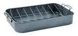 Master Chef Heavy-Duty Grey Non-Stick Roaster with Handle and Rack, 17-in