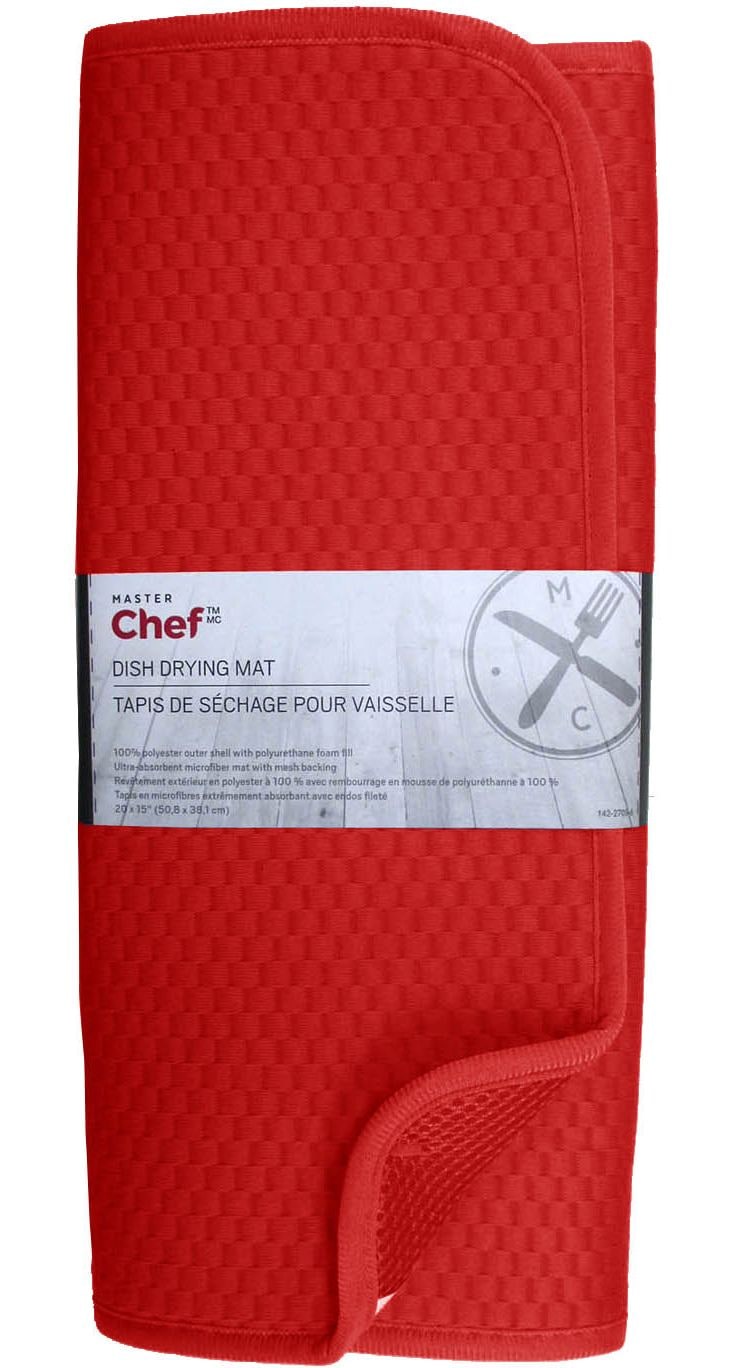 MASTER Chef Microfiber Dish Drying Mat, Reversible, 15-in x 20-in, Red L8