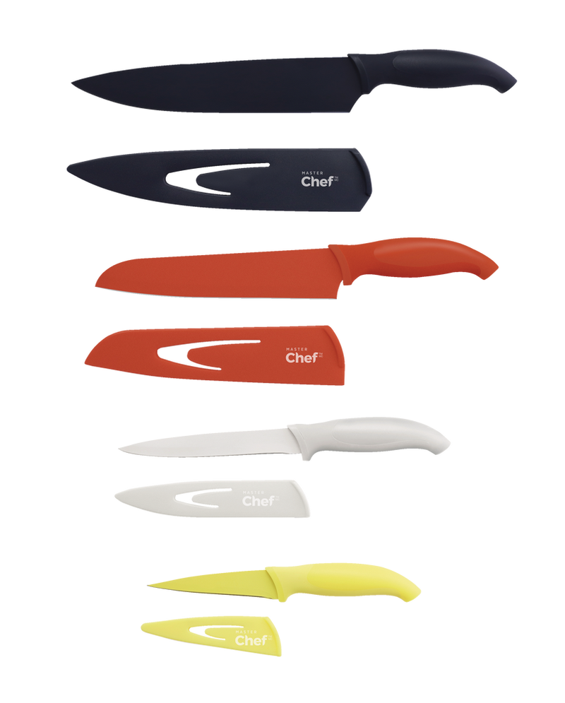 MASTER Chef Stainless Steel Knife Set with Sheaths, Dishwasher Safe, 4-pc O6