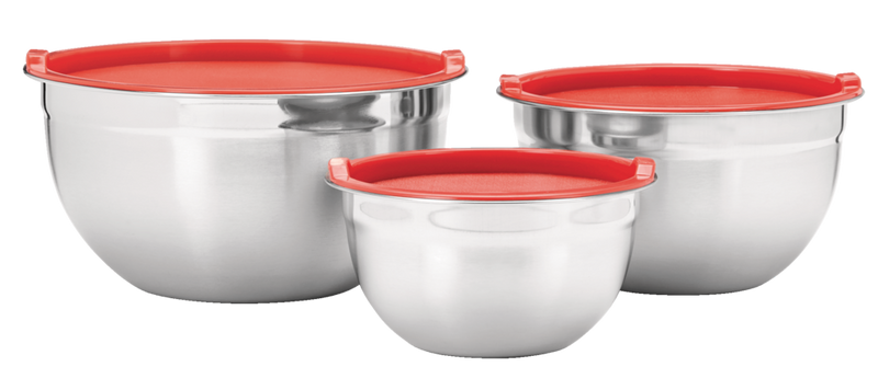 MASTER Chef Stainless Steel Mixing Bowls with Plastic Lids, 3-pk O6