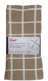 MASTER Chef Terry Cotton Checkered Kitchen Towels, Reusable, 16-in x 26-in, 4-pk, Brown/White