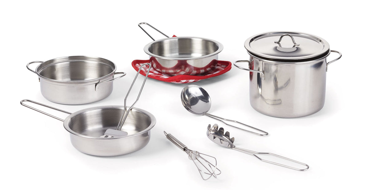 MASTER Chef Toy Kitchen Stainless Steel Cookware Set For Kids, 10 pc, Ages 3+