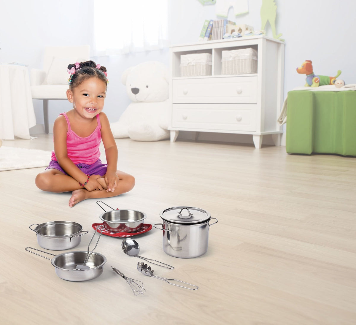 MASTER Chef Toy Kitchen Stainless Steel Cookware Set For Kids, 10 pc, Ages 3+