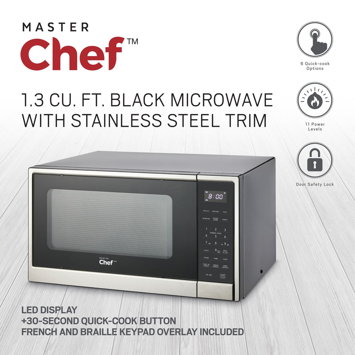 MasterChef Microwave, Stainless Steel, 1.3-cu-ft
