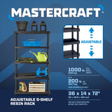 Mastercraft Adjustable 5-Shelf Resin/ Plastic Storage Rack/ Shelving Unit, 36 x 14 x 72-in