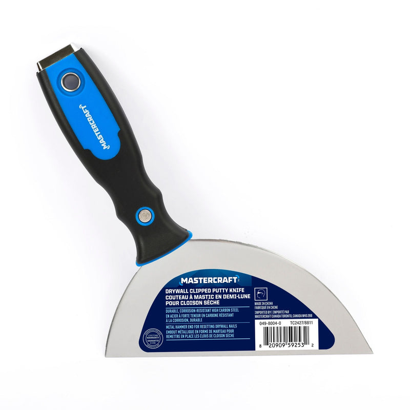 Mastercraft Clipped Joint Carbon Steel Drywall Knife with Soft Grip & Hammer End, 6-in R9