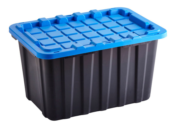 Mastercraft Heavy Duty Stackable Storage Box with Lid, 102-L, Black/Blue X6