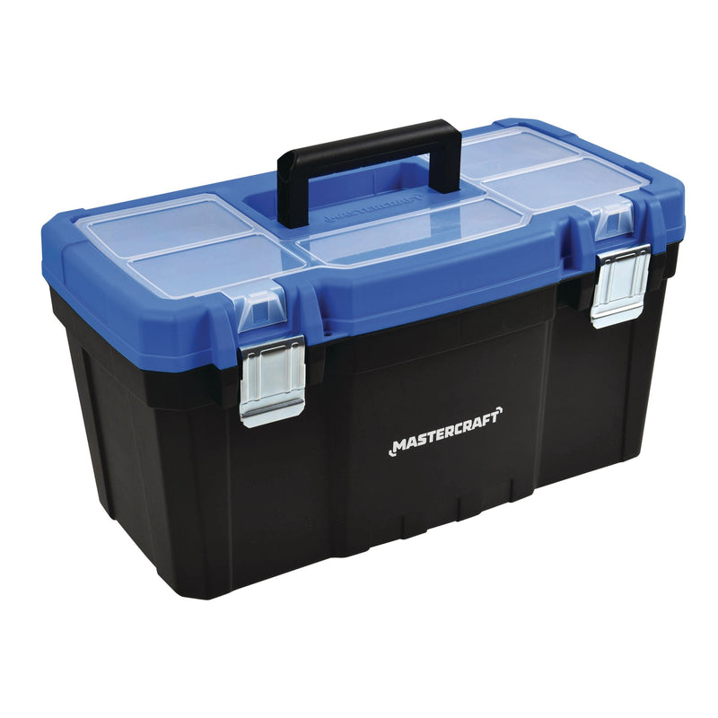 Mastercraft Portable Plastic Tool Box with Removable Tray & Tray Top, Blue, 22-in Q1
