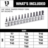 MAXIMUM 3/8-in Drive Tamper Proof Torx Bit Socket Set, Heat-Treated, 13-pc