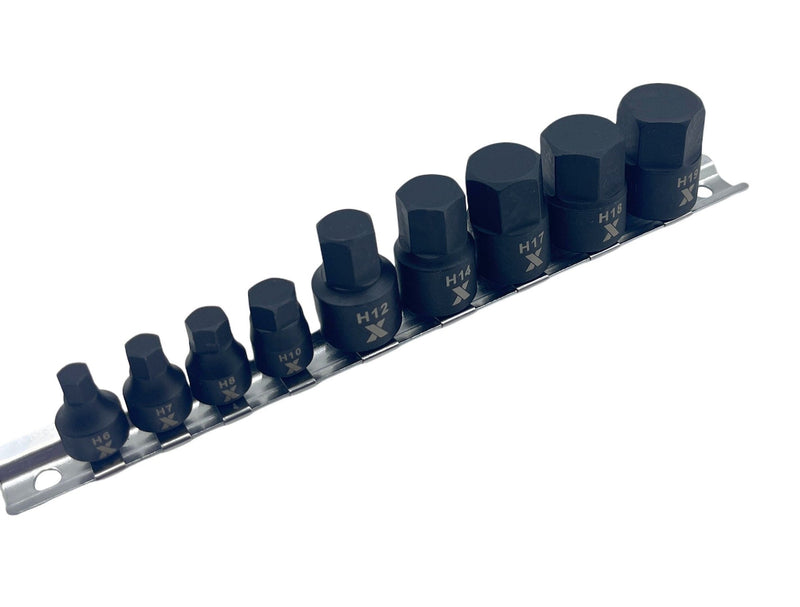 MAXIMUM 9 Piece Impact Stubby Bit Socket Rail Hex Metric A9