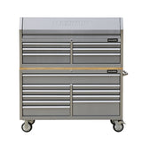 MAXIMUM Butcher Block Top Rolling Tool Storage Cabinet with 10 Drawers, Stainless Steel, 56-in