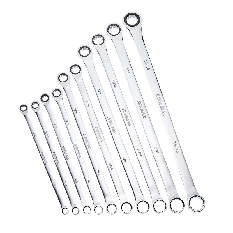 MAXIMUM Extra-Long Double Box-End Ratcheting Wrench Set, SAE, 10-pk C2