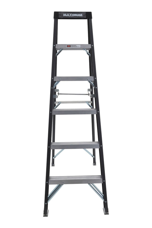 MAXIMUM Grade 1 Fiberglass Heavy-Duty Industrial Step Ladder, 250-lb, 6-ft R2