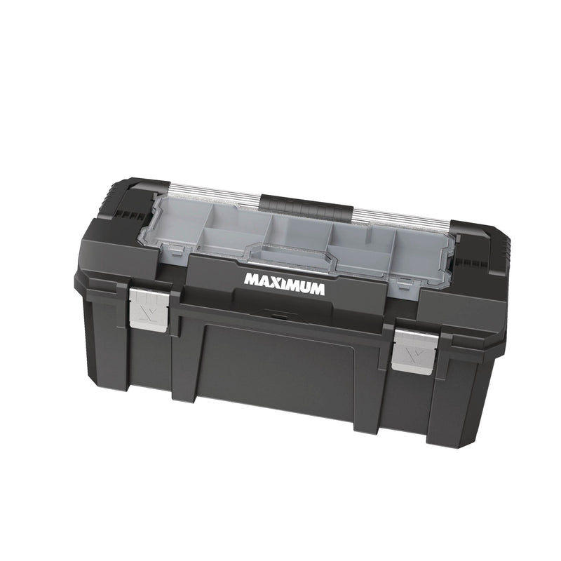 MAXIMUM Heavy-Duty Plastic Tool Box with Removable Tray & Organizer, 26-in, Black R7