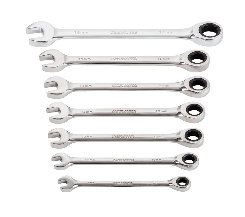 MAXIMUM Ratcheting Wrench Set, Metric, Nickel-Chrome Plating, 7-pc S1