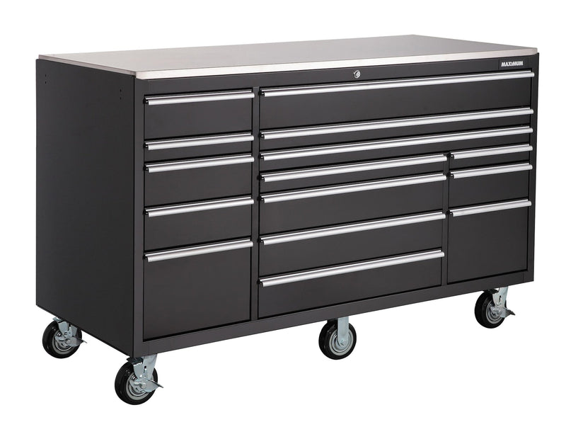 MAXIMUM Rolling Tools Storage Cabinet with 15 Drawers, Black, 72-in x 30-in F3
